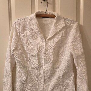 Samuel Dong White Spiral Rosette Zip Up Jacket, Size M